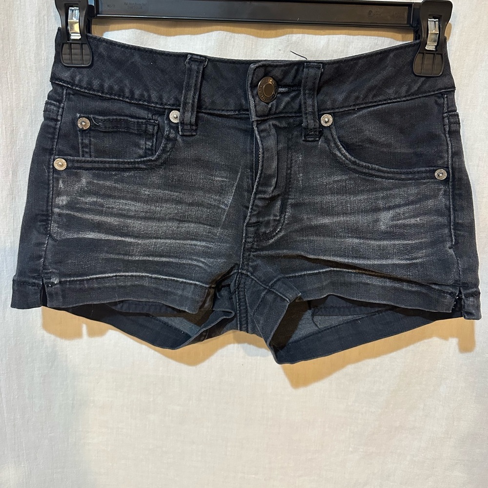 American Eagle Black Jean Shorts Fitted Cut Casual